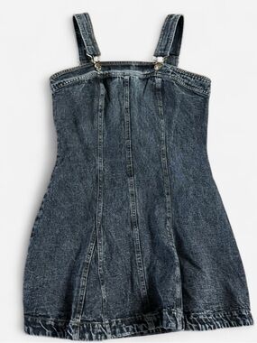 Baby Pink Distressed Denim Overall Mini Dress